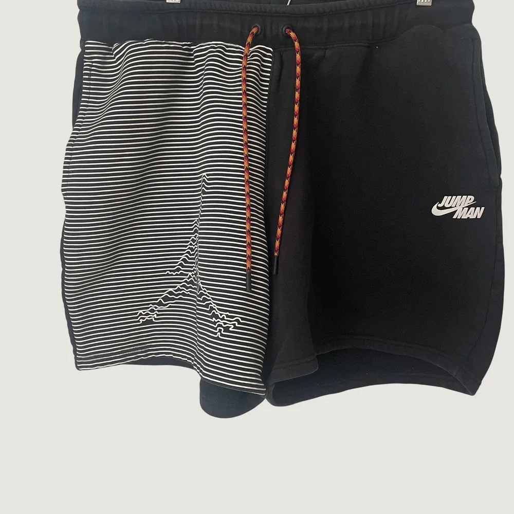 Jordan Jumpman Black Striped Knit Athletic Shorts Mens XL Drawstring Pockets